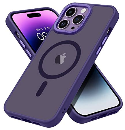 GaoBao Strong Magnetic for iPhone 14 Pro Max Case, Slim 14 Pro Max Case [Compatible with MagSafe] Fashion Classic Shockproof Translucent Matte Protective Phone Case for iPhone 14 Pro Max 6.7, Purple