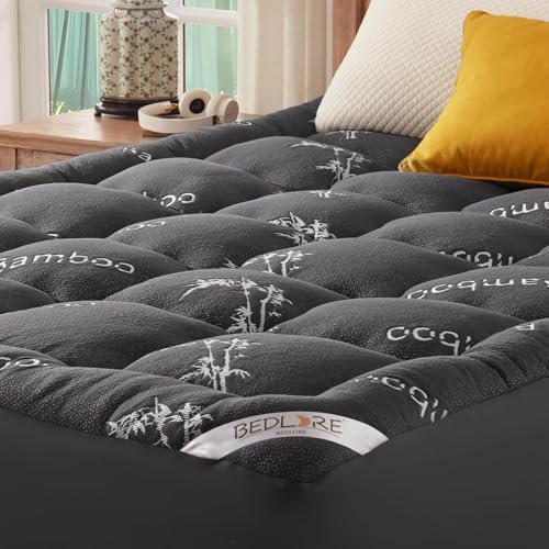 Bedlore Surmatelas 160 X 200 cm en Viscose De Fibre De Bambou avec Poches Extensibles pour Matelas De 40 cm, Surmatelas Moelleux pour Soulager Les Maux De Dos (Gris foncé)