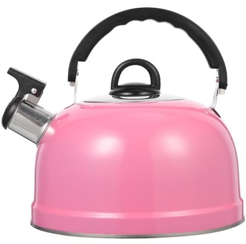 Cabilock Whistling Tea Kettle Hot Water Pot Pink Stove Top Teakettle Teapot with Handle Stainless Steel Water Boiler Camping Coffee Kettle for Kitchen Stovetop Induction Gas