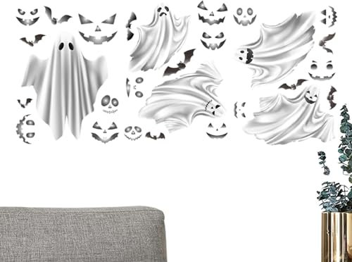 Im Dunkeln leuchtende Halloween-Aufkleber, Im Dunkeln leuchtende Halloween-Aufkleber - Leuchtender Fledermausgeist-Fensteraufkleber | Abnehmbarer Nachtleuchtaufkleber für Halloween-Wanddekoration, Mot