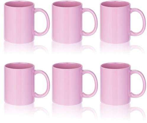 SZNIUSHAO Multi-Coloured Ceramic Mugs Set of 6-11.2 oz / 330ml -Coffee Mugs-Cappuccino-Tea Cups- Hot Chocolate Cups- Pink