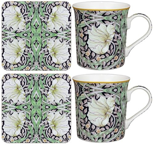 The Leonardo Collection Pimpernel Ensemble tasse et dessous de verre | Joli cadeau pour homme et femme | Conçu par William Morris | Ensemble de dessous de verre pour toutes les cuisines et bureaux