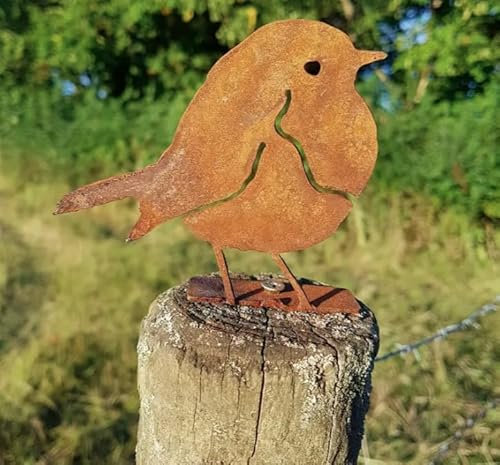 Paranoid Fish Rustic Robin Fence Topper Garden Ornament, Rusty Robin Art