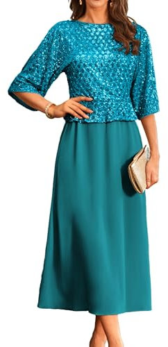 GRACE KARIN Partykleid Damen Fledermausärmel Elegant Festliches Kleid Damen Weihnachten Pailletten Kleid XL Blaugrün -10
