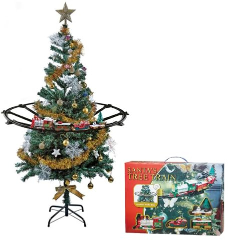 Mojawo Weihnachtsbaum Dekoration Weihnachtsdekoration Weihnachtszug Eisenbahn Zug Sound & Licht Weihnachten Ø87xL274cm Batterie