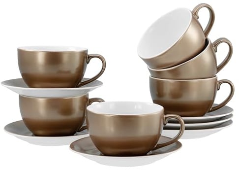 CreaTable, 24327, Serie Golden Days Weiß, 12-teiliges Geschirrset für 6 Personen, Cappuccino Set aus Steinzeug, spülmaschinen- und mikrowellengeeignet, Qualitätsproduktion