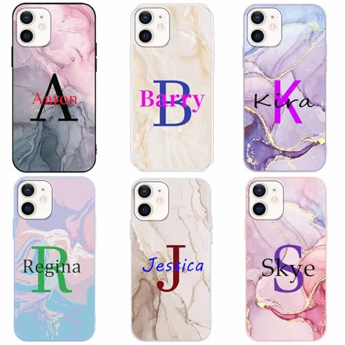 Yoedge Personalized Phone Case for iPhone 11 6.1, Customized with Name Text Abbreviation Designed Protective Cases, Soft TPU Silicone Shockproof Custom Cover, for Girls Women，White