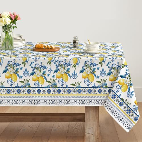 Artoid Mode Zitrone Blumen Sommer Tischdecke 140x110 cm, Saisonnal Frühling Fleckschutz Tischwäsche Küche Dekoration Party Dekor