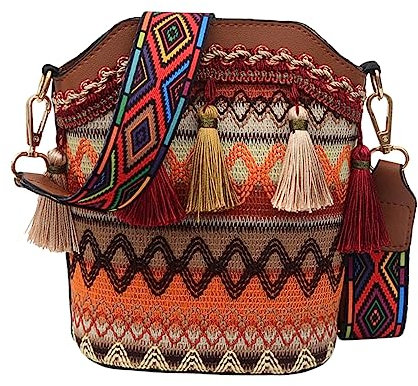 JEWEDECO Lichtbraune Boho Schultertasche Aus Geflochtenem PU Mit Fransen Kreative Modische Beuteltasche Für Frauen Ideal Für Alltag Reisen Und Einkaufen