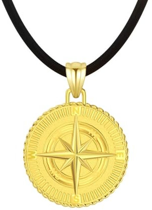 Homxi Kettenanhänger Gold Schwarz Herren,Kette 925 Silber Männer Kompass Anhänger Kette Herren Gold Schwarz