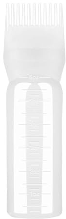 6 oz Large capacity Root Comb Applicator Bottle, Hair dye brushRoot Comb Squeeze Applicator Bottles with Graduated Scale for Salon Hair Coloring Dyeing Scale for home DIY Use. (White, 1 pcs)