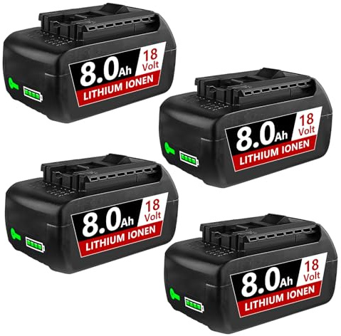 4 Stück 8.0Ah Ersatzakku für Bosch 18V Akku Kompatibel mit Bosch Akku 18V Serie BAT609 BAT622 BAT609G BAT618G BAT619 BAT619G (Nicht Kompatibel mit 18 Volt Green Tools House & Garden System)