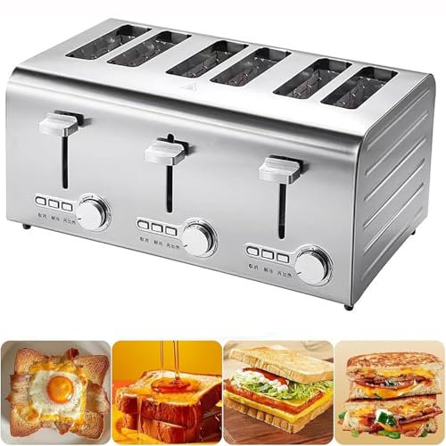 MiBoce 2/4/6 Slice Fully Automatic Toaster, Commercial Stainless Steel Toaster, with Independent & Extra Wide Slots, Defrost/Reheat/Cancel Functions, 7 Browning Levels, for Home, Store, Hotel