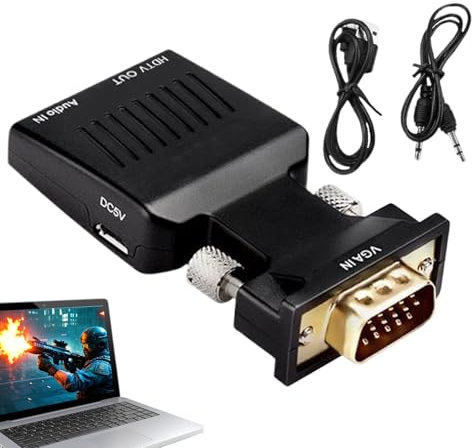 ETUCYNG Adaptador VGA HD, cable de audio, plug and play con cable jack de 3,5 mm, compatible con audio, salida de alta velocidad 1080p para proyectores, presentaciones de cine en casa