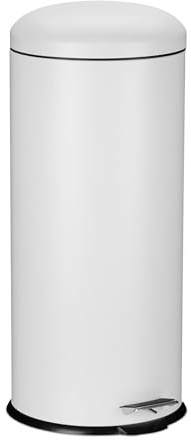 Relaxdays Poubelle de Cuisine, capacité : 30 litres, Couvercle, pédale, Anse, Aussi pour Le Bureau, Blanche