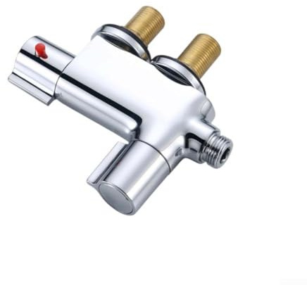 Vertikale Mini-Thermostat-Mischbatterie für Bad und Wohnwagen, verchromtes Messingventil, 1,27 cm G-Gewinde, einfache Installation, Silber