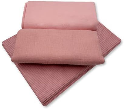 FloraVigo 3-teiliges Waffelmuster-Baumwollstoff-Set, Nähstoff, 100% Baumwolle, 140-180cm lang, geeignet zum Nähen, Patchworken, Heimwerken und Basteln (rosa)