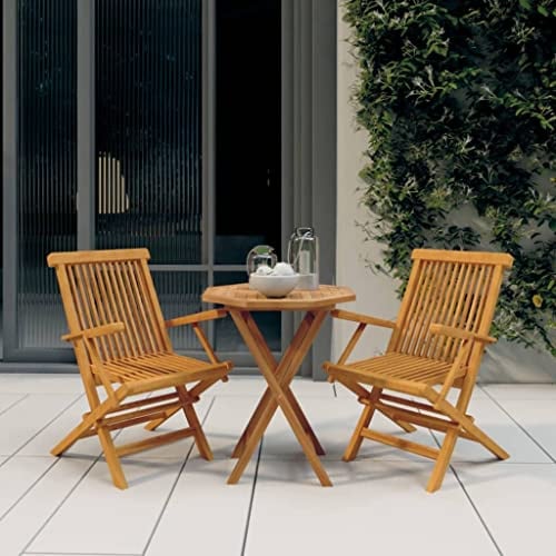 Yunovire 3-TLG. Garten-Essgruppe Massivholz Teak, klappbar, robust, für Terrasse, Balkon, Außenbereich, 60x60x75 cm Tisch, 2 Stühle