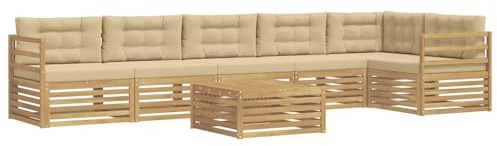 vidaXL Outdoor-Sofagarnitur mit Kissen 7 pcs Weiß und Beige Polyester, Lounge-Sofa für die Terrasse, modernes, wetterfestes Gartenmöbel-Set für Bequeme Sitzgelegenheiten