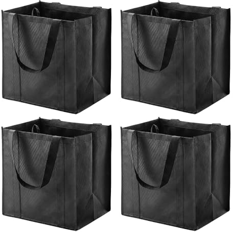 Dallys 4 Pack Reusable Shopping Bags, Extra Large Heavy Duty Grocery Bags, Foldable Non-Woven Stand-Up Tote Bags with Reinforced Handles for Supermarket Groceries, Storage Travel