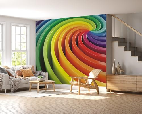 Wall Murals Online Ltd Cool Multi Colour Wallpaper 3D Swirl Optical Illusion Wall Mural Decals for Living Room Bedroom (30118897, 130gsm Budget Paper, Large 150cm Wide x 117.5cm high)