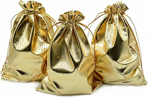 BEAVOING Confezione da 100 sacchetti per gioielli in organza con cordoncino, 12,7 x 17,8 cm, resistenti e dorati, ideali come regalo di Natale, caramelle, cioccolatini (oro, 12,7 x 17,8 cm)