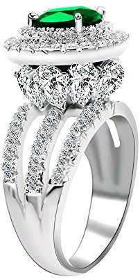 Uloveido Frauen Silber Farbe Simuliert Square Green Smaragd Versprechen Ring Blume Cocktail Party Prom Ring mit Marquise Cut Zirkonia Größe 54 (17.2) RJ213