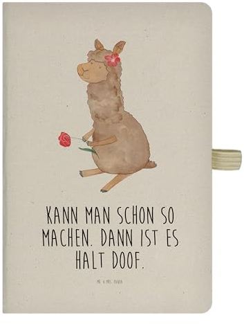 Mr. & Mrs. Panda DIN A5 Baumwoll Notizbuch Alpaka Blume - Geschenk, Notizblock, Notizheft, Lamas, Eintragebuch, Lama, Schreibheft, Kladde, Notizen
