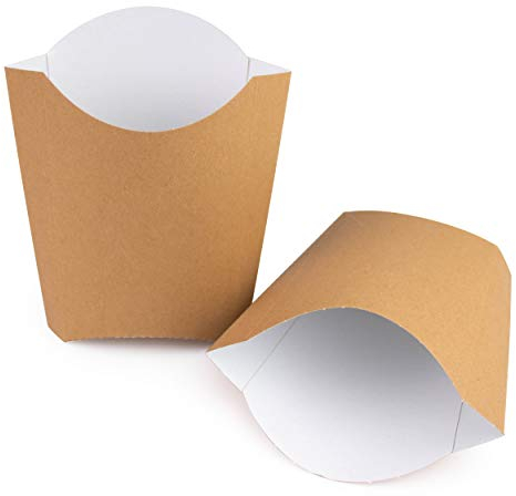 Lot de 200 Pochettes à Frites Marrons en Carton Recyclé (135 GR) - Etuis à Frites en Carton Jetables