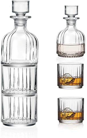 Whiskykaraffe mit 2 Gläsern – stapelbar – doppeltes altmodisches Trinkglas – DOF – Bleifreier Kristall – Dekanter ist 340 ml Jede D.O.F. Trinkglas, 340 ml - by Barski - Made in Europe