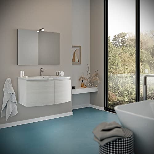 Kiamami Valentina Mobile bagno curvo sospeso 80cm bianco con ante rovere artico | Garda