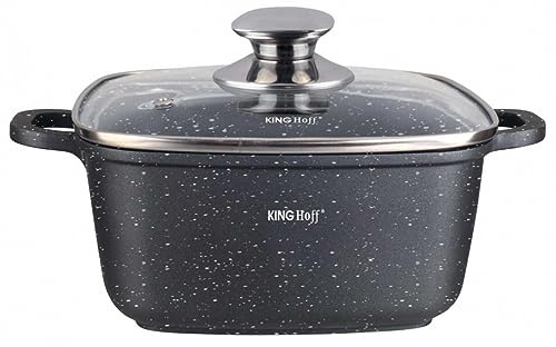 Marmor quadratisch Töpf Kochtopf mit Glasdeckel Marmorbeschichtung KINGHOFF (3,7L)