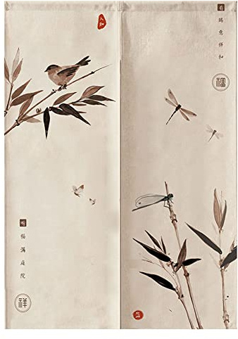 Hiseng Japanese Noren Curtain Long Type Door Tapestry for Home Decoration, Bedroom Kitchen Restaurant Bathroom Doorway Curtain, Toilet Partition Hanging Curtain (Dragonfly painting,85x150cm)