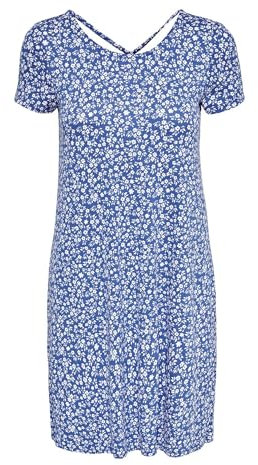Only Onlbera Back Lace Up S/S Dress Jrs Noos Vestido, Strong Blue/Aop:White Flowers, M Mujer