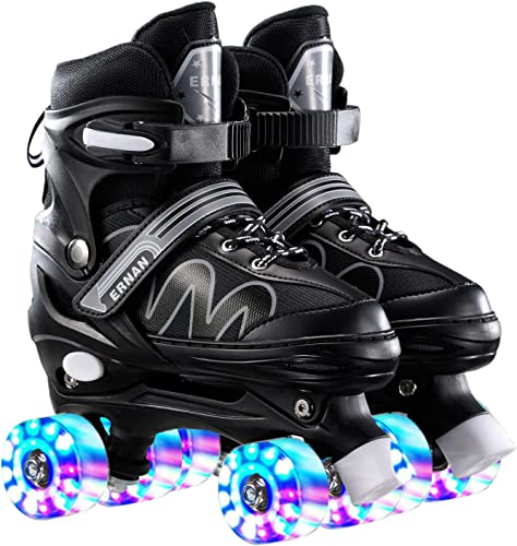 Sumeber Rollschuhe Kinder Inliners Roller Skates Roller Blades 4 Räder Flash Kinder Inline Skates für Anfänger Outdoor/Indoor Verstellbar Rollschuhe Kinder Geburtstagsgeschenk (Schwarz, M)