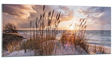 Deco Cadre Salon Ouest sur la plage Moderne Impression sur Verre 120x50cm Image Tableau en Verre Decoration Murale Chambre Cuisine Panoramique Art Wall Grand Tableaux Decoratifs Muraux GAB120x50-4710
