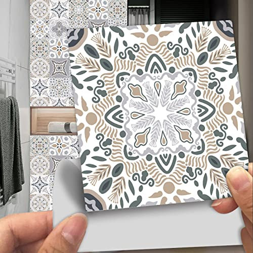 Piastrelle Adesive Cucina 10x10 Beige Piastrelle Adesive Bagno Pavimento Adesivo Paraschizzi Cucina Adesivo Piastrelle Ceramica Carta Adesiva per Mobili Vintage(10 pezzi)