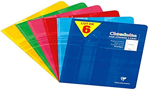 Clairefontaine 3795AMZC Lot de 6 Cahiers d'Écriture Agrafés - 17x22 cm - 32 Pages Grands Carreaux 4 mm Agrandis 16/16 - Papier Blanc 90 g - Couverture Carte Pelliculée - Couleurs Aléatoires