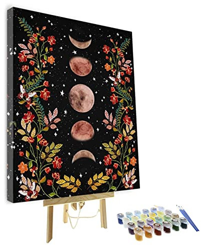 Paint by Numbers Moon Garden Surrounded by Vines and Flowers DIY Acrylic Painting Kit with Brushes Pigment Canvas Oil Painting (with Frame)Artwork for Kids Adults Beginners Wall Decor 16 x 20