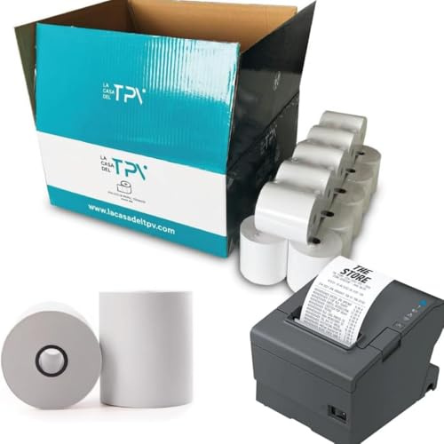Papel Térmico 80x80mm - 100 Rollos Papel Impresora Térmica - Papel Tickets | Papel Compatible con Impresora, Caja Registradora y Básculas, Sin Bisfenol A, 60 Gr, 50 Metros/Rollo, La Casa del TPV