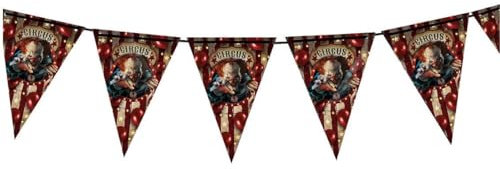 FIESTAS GUIRCA | Wimpelgirlande Horror Clown (3m/20x30 cm) - Papierdekoration für gruselige Halloween-Partys - Ideal für Schreckensfeiern - Bunt