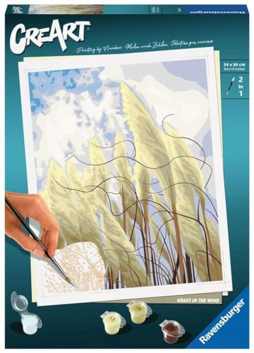 Ravensburger CreArt 23611 - Gras im Wind - Malen nach Zahlen Erwachsene, DIY Malset mit Pinsel und Acrylfarben, Geschenk für Frauen und Männer, Malen für Erwachsene