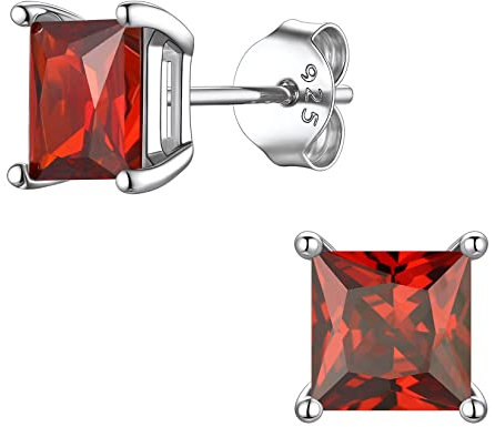 Suplight July Birthstone Earrings Real Silver 925 Sterling Small Red Ruby Stud Earrings for Women Teen Girls