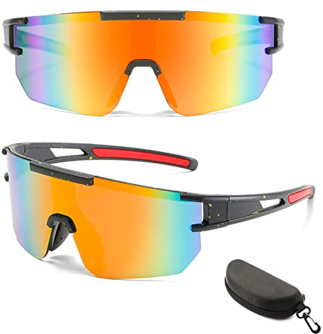 Fahrradbrille Herren Damen, Fahrradbrille Winddicht UV 400, Bunte Fahrrad Brille Anti-Uv, Rennrad Brille für Outdooraktivitäten Wie Radfahren Laufen Klettern Autofahren Angeln Golf (schwarz orange)