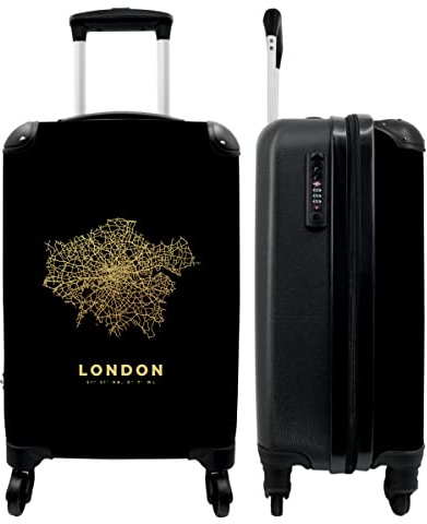 NoBoringSuitcases.com® Koffer Handgepäck Trolley Rollkoffer Kleine Reisekoffer mit 4 Rollen - London - Stadtplan - Karten - Gold - Karte - 55x35x20cm - Fotokoffer - Kabinenkoffer - Boardgepäck