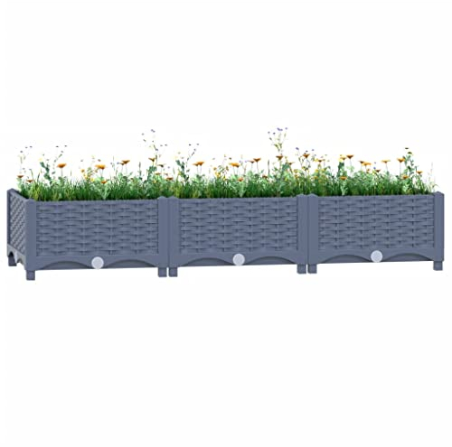 puraday Jardinière de Jardin 120x40x23 cm Gris Polypropylène Lit de Plantation Offre Suffisamment d’Espace Pot de Terrasse Balcon pour Plantes Légumes Herbes Aromates Fleurs