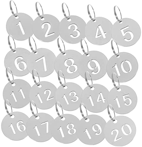 20pcs Stainless Steel Bag Tags for Luggage Suitcase Tag Key Rings for Keychains Key Tags Metal Round Number Tags License Plate Frames Key Labels Numbered Key Tags