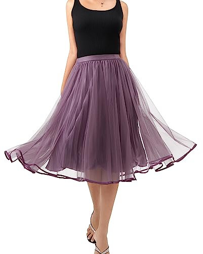 Mliyasan Damen Tüll Satin Plissee Midi Rock Elastische Taille Knielang Tutu Party Rock, Lila 130, Klein