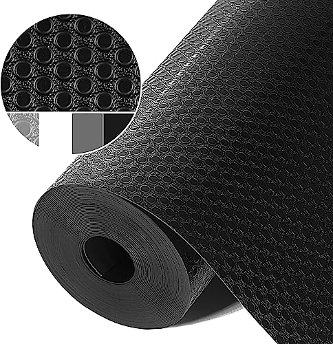 Origuuds Shelf Liners, Non-Adhesive Drawer Liner, Waterproof & Oil-Proof Kitchen Cabinet Cupboard Liner Plastic EVA Material BPA Free Fridge Liner Mats Paper Protector for Shelves (Black/60cm x 600cm)