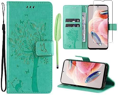 Oududianzi-Coque pour Xiaomi Redmi Note 12 4G [1X Verre Trempé] Étuis à Rabat Folio Protection Housse Cuir PU Portefeuille Silicone [Fermeture Magnétique] [Emplacements Cartes] [Stand Feature]-Vert